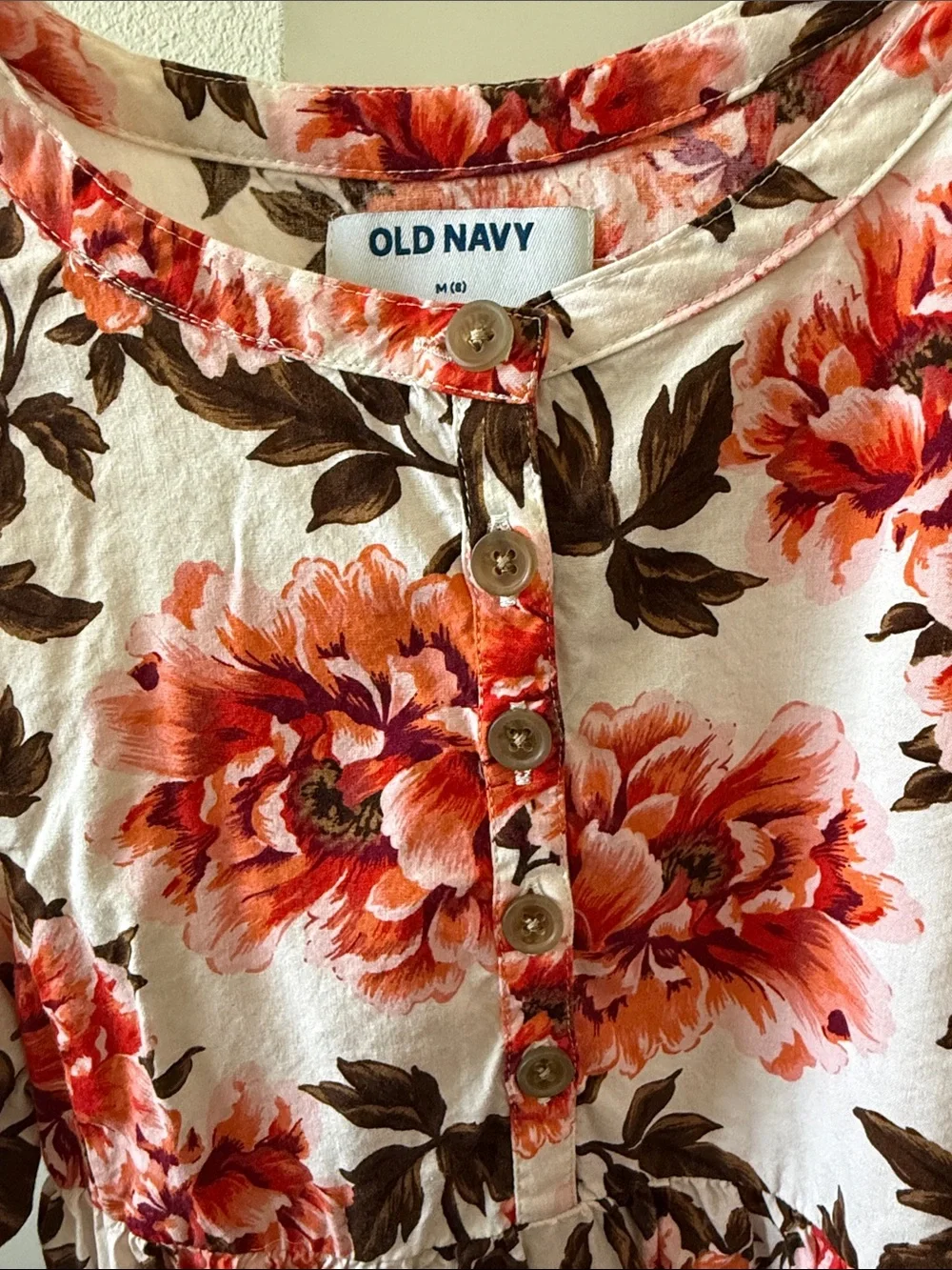 Old Navy Pink and Coral Floral Button-Front Dress